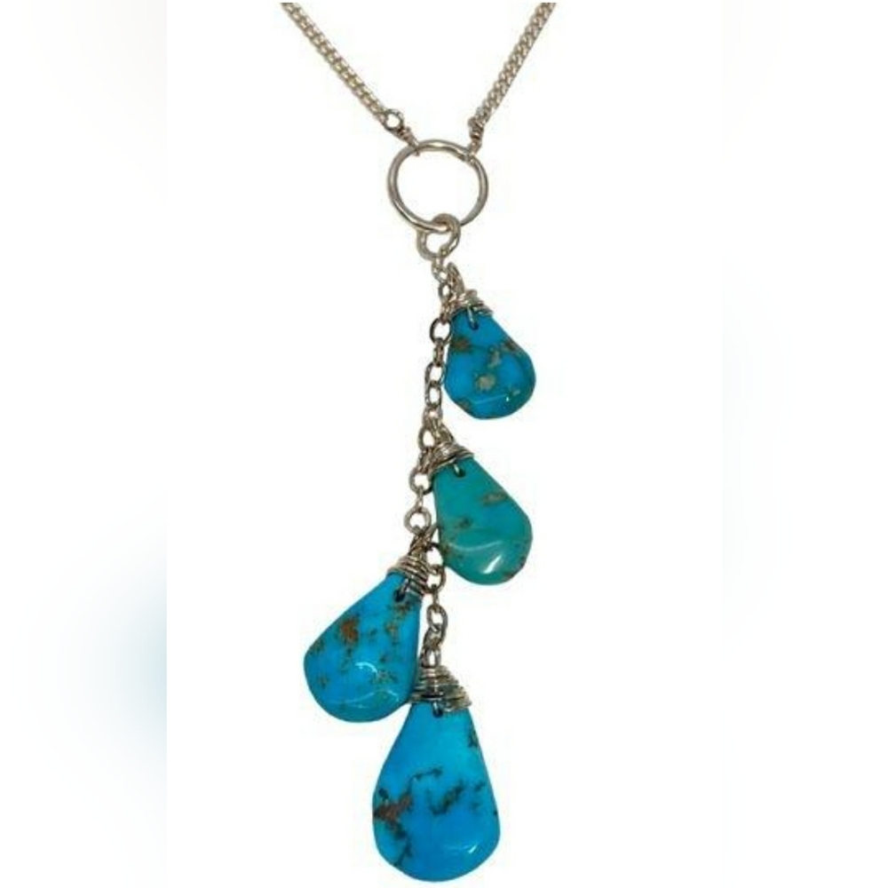 Sterling Silver 925 Wire Wrapped Turquoise Dangle "Y" Necklace jewelry